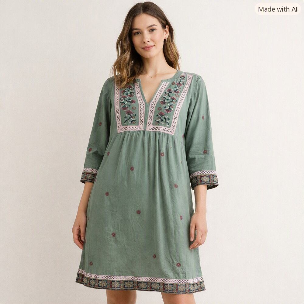 Sundance Lucienne Embroidered Boho Shift Dress Size Medium